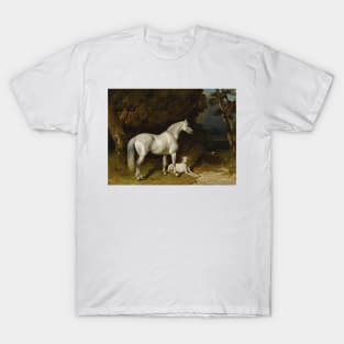 Gray Stallion And Greyhound (Lying By The Edge Of The Lane) by Alfred de Dreux T-Shirt